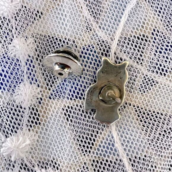 Vintage Sterling Owl Tie Tac Pin with Turquoise Inlay Eyes Unisex - Picture 5 of 10